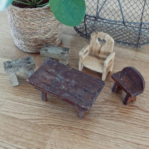 mobilier vintage poupée miniature bois
